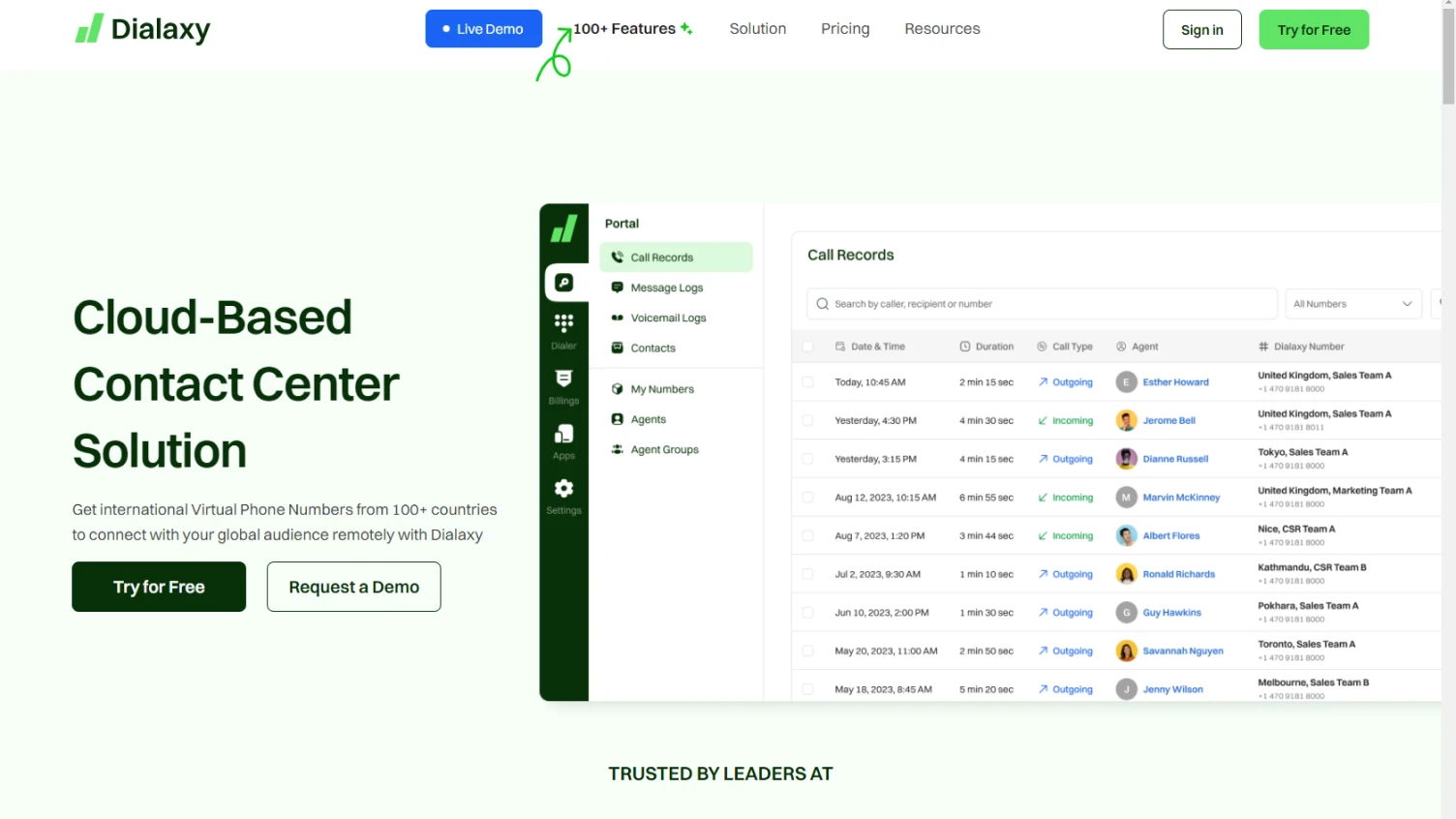 Dialaxy homepage 