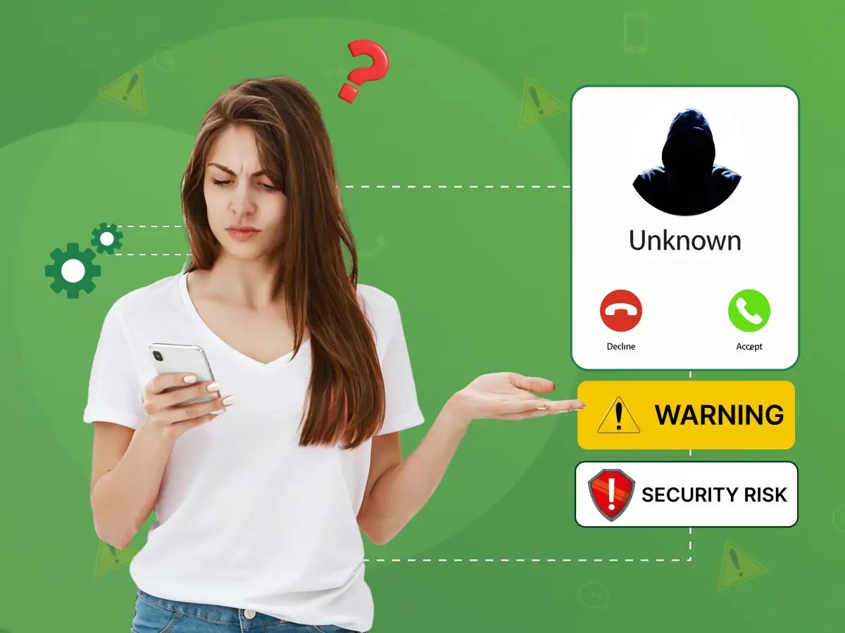 Girl getting frustrated by seeing number that possibly could be telecom fraud.
