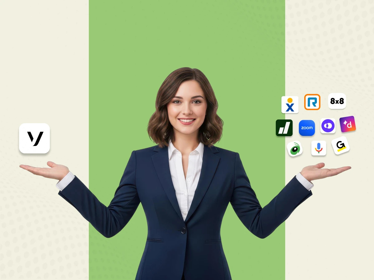 A Girl Displaying Vonage Alternatives in her left hand.